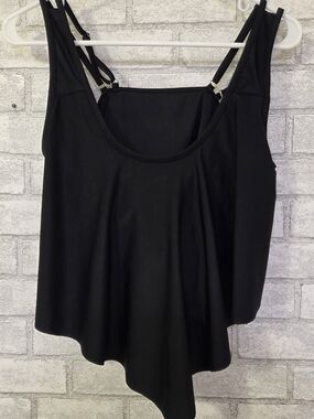 Solid Black Asymmetric Tankini Top